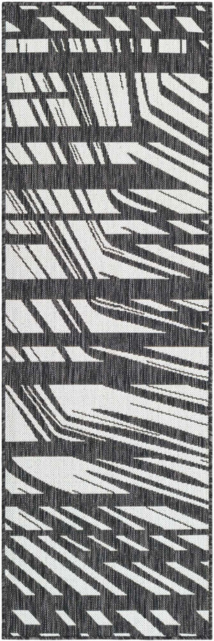 Black and White 2' x 6' 1 Outdoor Modern Runner Area Rug Weather Resistant for Patio, Deck, Terrace, Balcony, Porch 100% Polypropylene Modern Outside Carpet for Sale at Rug Engine