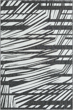 Black and White 6' 1 x 9' Outdoor Modern Rectangle Area Rug Weather Resistant for Patio, Deck, Terrace, Balcony, Porch 100% Polypropylene Modern Outside Carpet for Sale at Rug Engine