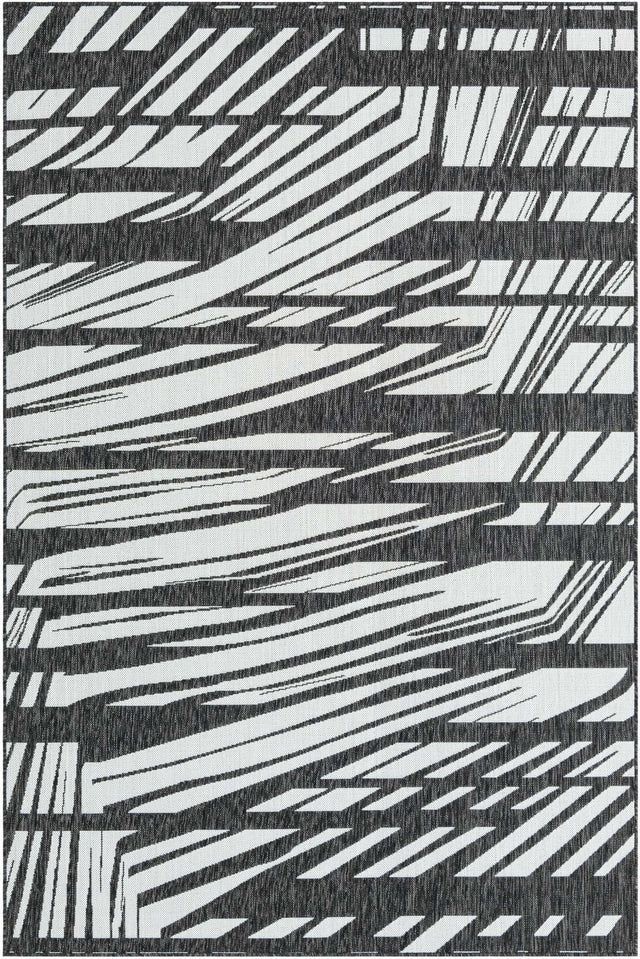 Black and White 6' 1 x 9' Outdoor Modern Rectangle Area Rug Weather Resistant for Patio, Deck, Terrace, Balcony, Porch 100% Polypropylene Modern Outside Carpet for Sale at Rug Engine