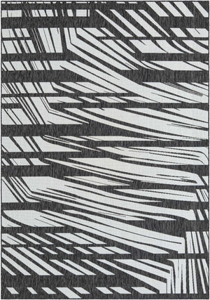 Black and White 7' 1 x 10' Outdoor Modern Rectangle Area Rug Weather Resistant for Patio, Deck, Terrace, Balcony, Porch 100% Polypropylene Modern Outside Carpet for Sale at Rug Engine