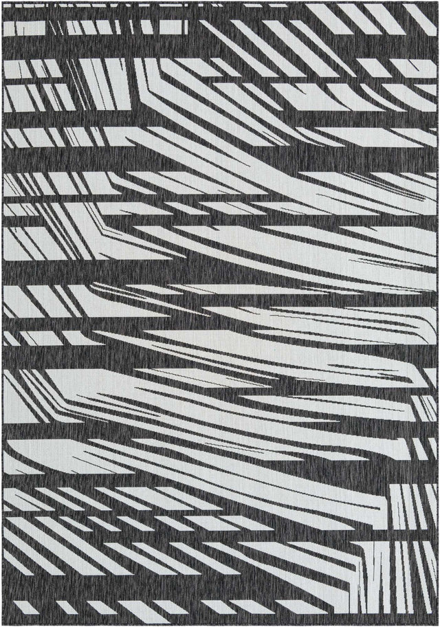 Black and White 7' 1 x 10' Outdoor Modern Rectangle Area Rug Weather Resistant for Patio, Deck, Terrace, Balcony, Porch 100% Polypropylene Modern Outside Carpet for Sale at Rug Engine