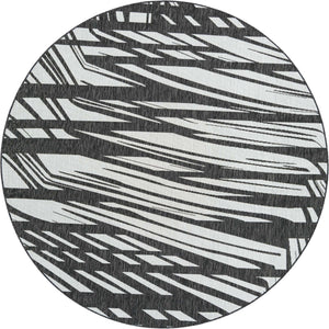 Black and White 7' 10 x 7' 10 Outdoor Modern Round Area Rug Weather Resistant for Patio, Deck, Terrace, Balcony, Porch 100% Polypropylene Modern Outside Carpet for Sale at Rug Engine
