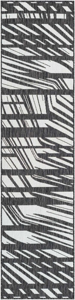 Black and White 2' x 8' Outdoor Modern Runner Area Rug Weather Resistant for Patio, Deck, Terrace, Balcony, Porch 100% Polypropylene Modern Outside Carpet for Sale at Rug Engine
