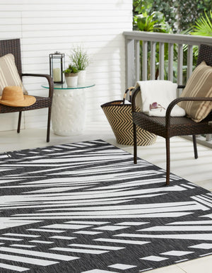 Black and White 10' x 10' Outdoor Modern Square Area Rug Weather Resistant for Patio, Deck, Terrace, Balcony, Porch 100% Polypropylene Modern Outside Carpet for Sale at Rug Engine