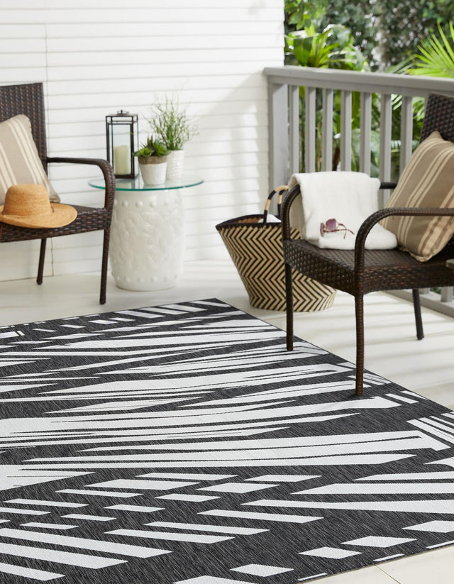 Black and White 10' x 10' Outdoor Modern Square Area Rug Weather Resistant for Patio, Deck, Terrace, Balcony, Porch 100% Polypropylene Modern Outside Carpet for Sale at Rug Engine