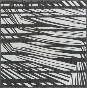 Black and White 7' 10 x 7' 10 Outdoor Modern Square Area Rug Weather Resistant for Patio, Deck, Terrace, Balcony, Porch 100% Polypropylene Modern Outside Carpet for Sale at Rug Engine
