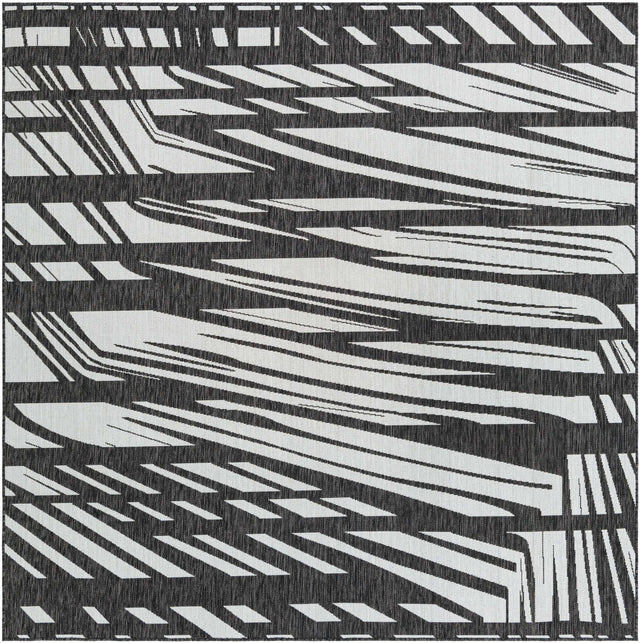 Black and White 7' 10 x 7' 10 Outdoor Modern Square Area Rug Weather Resistant for Patio, Deck, Terrace, Balcony, Porch 100% Polypropylene Modern Outside Carpet for Sale at Rug Engine