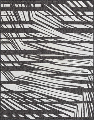Black and White 7' 10 x 10' Outdoor Modern Rectangle Area Rug Weather Resistant for Patio, Deck, Terrace, Balcony, Porch 100% Polypropylene Modern Outside Carpet for Sale at Rug Engine