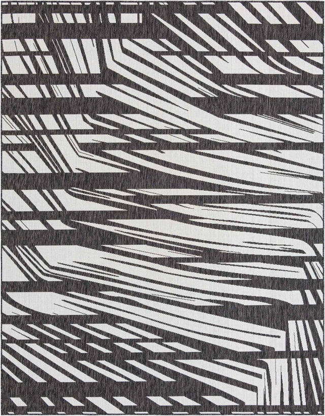 Black and White 7' 10 x 10' Outdoor Modern Rectangle Area Rug Weather Resistant for Patio, Deck, Terrace, Balcony, Porch 100% Polypropylene Modern Outside Carpet for Sale at Rug Engine