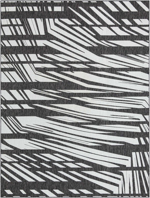 Black and White 9' x 12' Outdoor Modern Rectangle Area Rug Weather Resistant for Patio, Deck, Terrace, Balcony, Porch 100% Polypropylene Modern Outside Carpet for Sale at Rug Engine