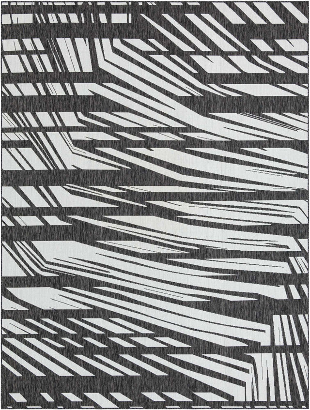 Black and White 9' x 12' Outdoor Modern Rectangle Area Rug Weather Resistant for Patio, Deck, Terrace, Balcony, Porch 100% Polypropylene Modern Outside Carpet for Sale at Rug Engine
