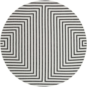 White and Black 10' x 10' Outdoor Modern Round Area Rug Weather Resistant for Patio, Deck, Terrace, Balcony, Porch 100% Polypropylene Modern Outside Carpet for Sale at Rug Engine
