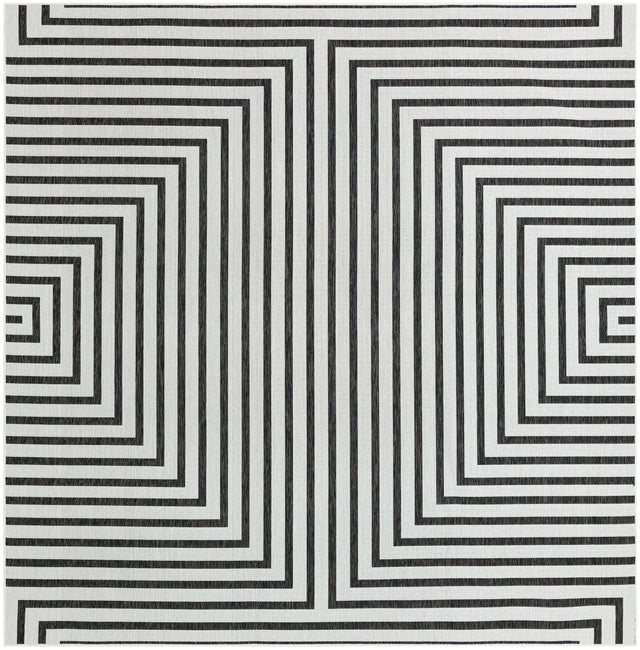White and Black 10' x 10' Outdoor Modern Square Area Rug Weather Resistant for Patio, Deck, Terrace, Balcony, Porch 100% Polypropylene Modern Outside Carpet for Sale at Rug Engine