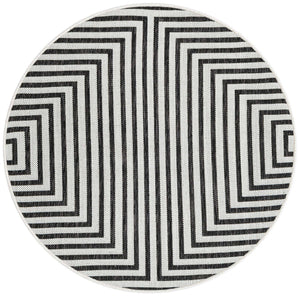 White and Black 3' 1 x 3' 1 Outdoor Modern Round Area Rug Weather Resistant for Patio, Deck, Terrace, Balcony, Porch 100% Polypropylene Modern Outside Carpet for Sale at Rug Engine