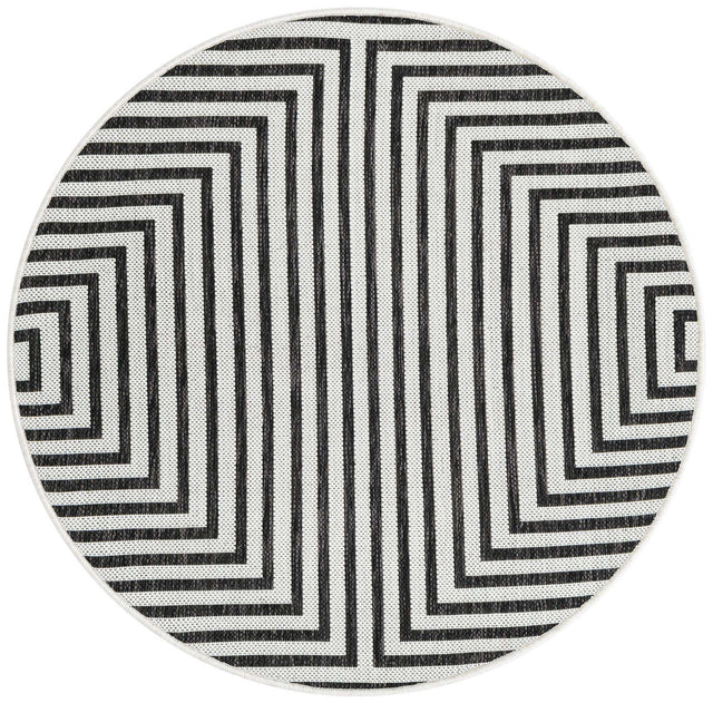 White and Black 3' 1 x 3' 1 Outdoor Modern Round Area Rug Weather Resistant for Patio, Deck, Terrace, Balcony, Porch 100% Polypropylene Modern Outside Carpet for Sale at Rug Engine