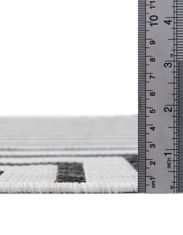 White and Black 4' 1 x 6' 1 Outdoor Modern Rectangle Area Rug Weather Resistant for Patio, Deck, Terrace, Balcony, Porch 100% Polypropylene Modern Outside Carpet for Sale at Rug Engine