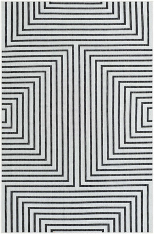 White and Black 5' 3 x 8' Outdoor Modern Rectangle Area Rug Weather Resistant for Patio, Deck, Terrace, Balcony, Porch 100% Polypropylene Modern Outside Carpet for Sale at Rug Engine