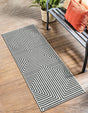 White and Black 2' x 5' 3 Outdoor Modern Runner Area Rug Weather Resistant for Patio, Deck, Terrace, Balcony, Porch 100% Polypropylene Modern Outside Carpet for Sale at Rug Engine