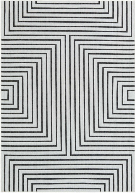 White and Black 7' 1 x 10' Outdoor Modern Rectangle Rug