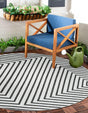 White and Black 7' 10 x 7' 10 Outdoor Modern Round Area Rug Weather Resistant for Patio, Deck, Terrace, Balcony, Porch 100% Polypropylene Modern Outside Carpet for Sale at Rug Engine
