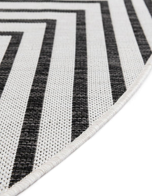 White and Black 7' 10 x 7' 10 Outdoor Modern Round Area Rug Weather Resistant for Patio, Deck, Terrace, Balcony, Porch 100% Polypropylene Modern Outside Carpet for Sale at Rug Engine