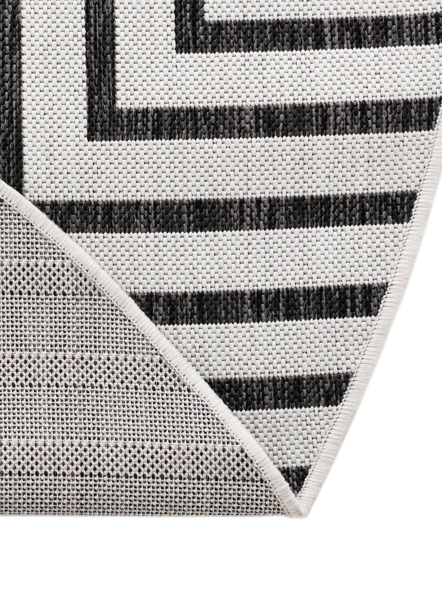 White and Black 6' 1 x 6' 1 Outdoor Modern Round Area Rug Weather Resistant for Patio, Deck, Terrace, Balcony, Porch 100% Polypropylene Modern Outside Carpet for Sale at Rug Engine