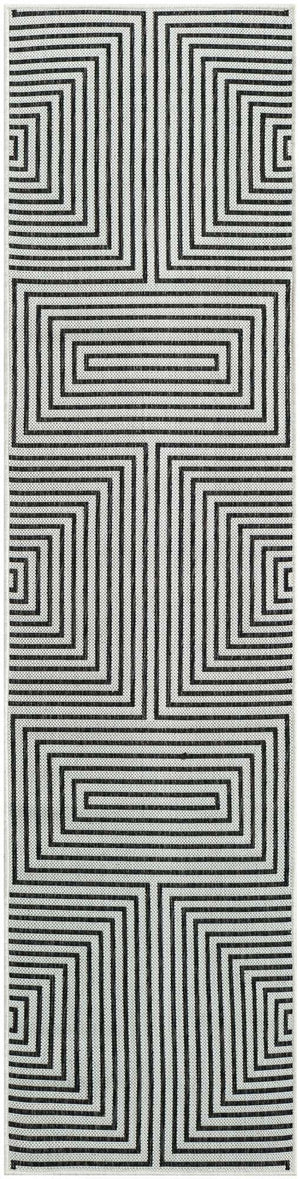 White and Black 2' x 8' Outdoor Modern Runner Rug