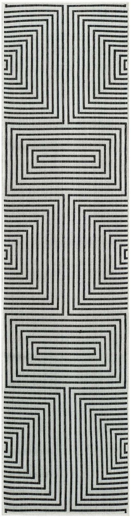White and Black 2' x 8' Outdoor Modern Runner Rug
