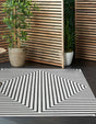 White and Black 10' x 10' Outdoor Modern Square Area Rug Weather Resistant for Patio, Deck, Terrace, Balcony, Porch 100% Polypropylene Modern Outside Carpet for Sale at Rug Engine