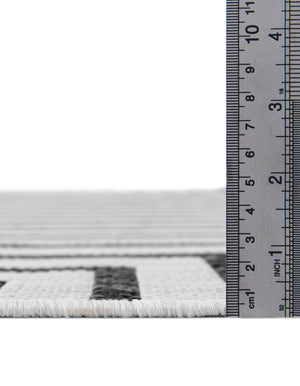 White and Black 7' 10 x 7' 10 Outdoor Modern Square Area Rug Weather Resistant for Patio, Deck, Terrace, Balcony, Porch 100% Polypropylene Modern Outside Carpet for Sale at Rug Engine