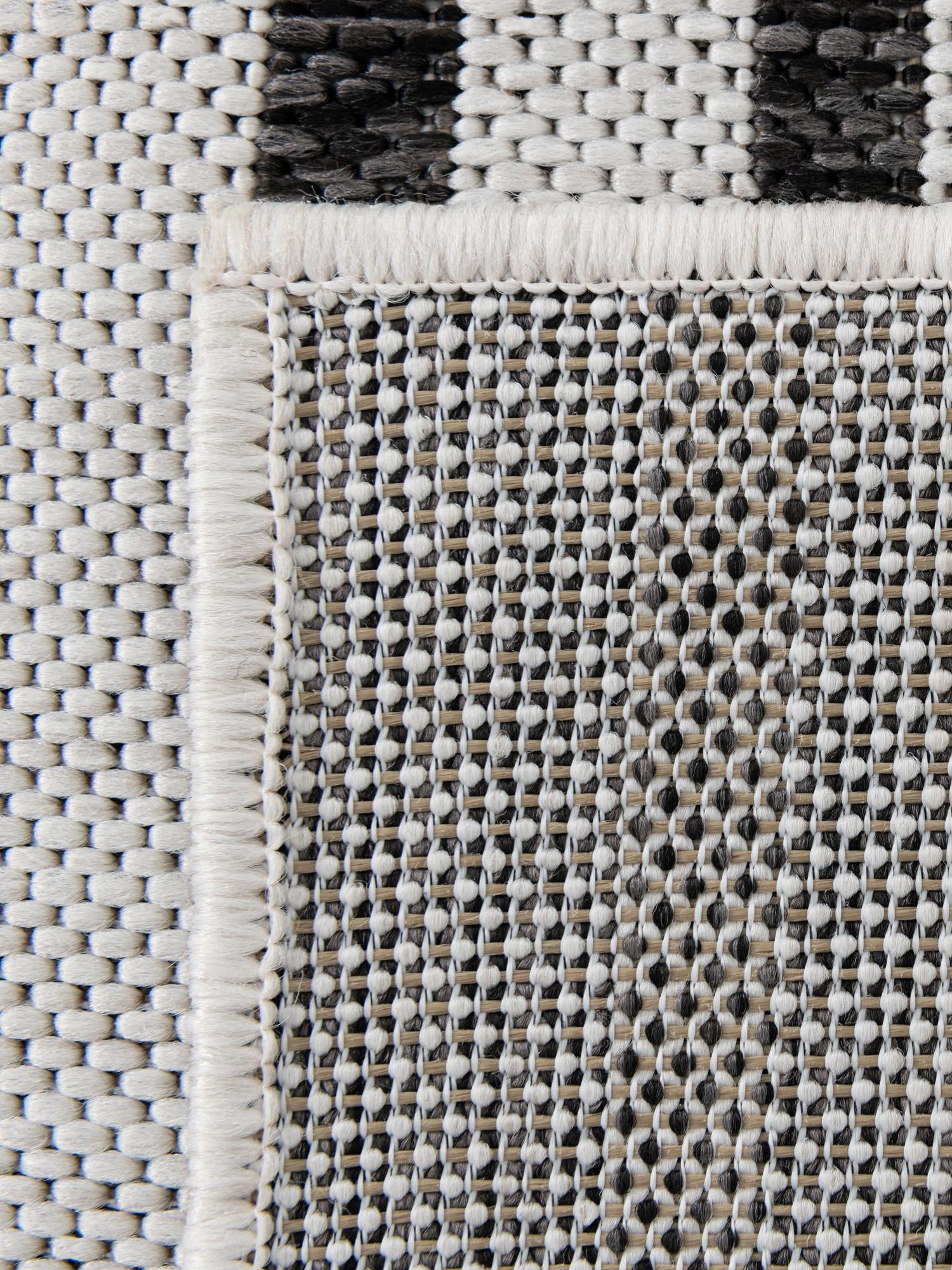 White and Black 10' x 10' Outdoor Modern Square Area Rug Weather Resistant for Patio, Deck, Terrace, Balcony, Porch 100% Polypropylene Modern Outside Carpet for Sale at Rug Engine