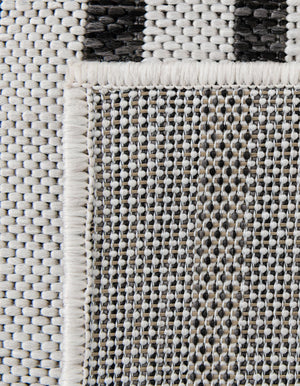 White and Black 7' 10 x 7' 10 Outdoor Modern Square Area Rug Weather Resistant for Patio, Deck, Terrace, Balcony, Porch 100% Polypropylene Modern Outside Carpet for Sale at Rug Engine