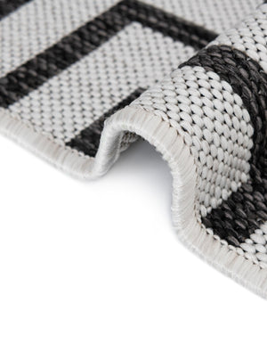 White and Black 12' x 12' Outdoor Modern Square Area Rug Weather Resistant for Patio, Deck, Terrace, Balcony, Porch 100% Polypropylene Modern Outside Carpet for Sale at Rug Engine