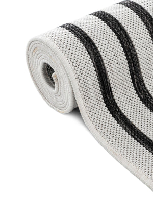 White and Black 7' 10 x 7' 10 Outdoor Modern Square Area Rug Weather Resistant for Patio, Deck, Terrace, Balcony, Porch 100% Polypropylene Modern Outside Carpet for Sale at Rug Engine
