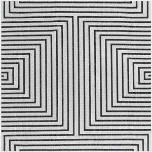White and Black 7' 10 x 7' 10 Outdoor Modern Square Area Rug Weather Resistant for Patio, Deck, Terrace, Balcony, Porch 100% Polypropylene Modern Outside Carpet for Sale at Rug Engine