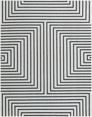 White and Black 7' 10 x 10' Outdoor Modern Rectangle Area Rug Weather Resistant for Patio, Deck, Terrace, Balcony, Porch 100% Polypropylene Modern Outside Carpet for Sale at Rug Engine
