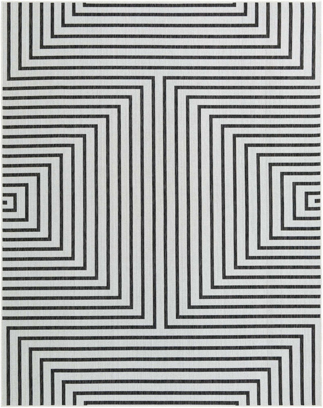 White and Black 7' 10 x 10' Outdoor Modern Rectangle Area Rug Weather Resistant for Patio, Deck, Terrace, Balcony, Porch 100% Polypropylene Modern Outside Carpet for Sale at Rug Engine