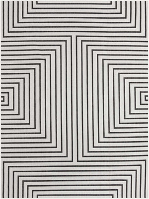 White and Black 9' x 12' Outdoor Modern Rectangle Rug