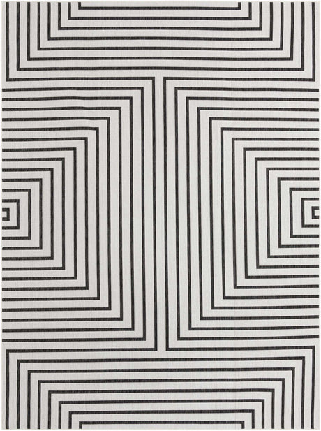 White and Black 9' x 12' Outdoor Modern Rectangle Rug