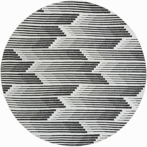 Black and White 10' x 10' Outdoor Modern Round Area Rug Weather Resistant for Patio, Deck, Terrace, Balcony, Porch 100% Polypropylene Modern Outside Carpet for Sale at Rug Engine