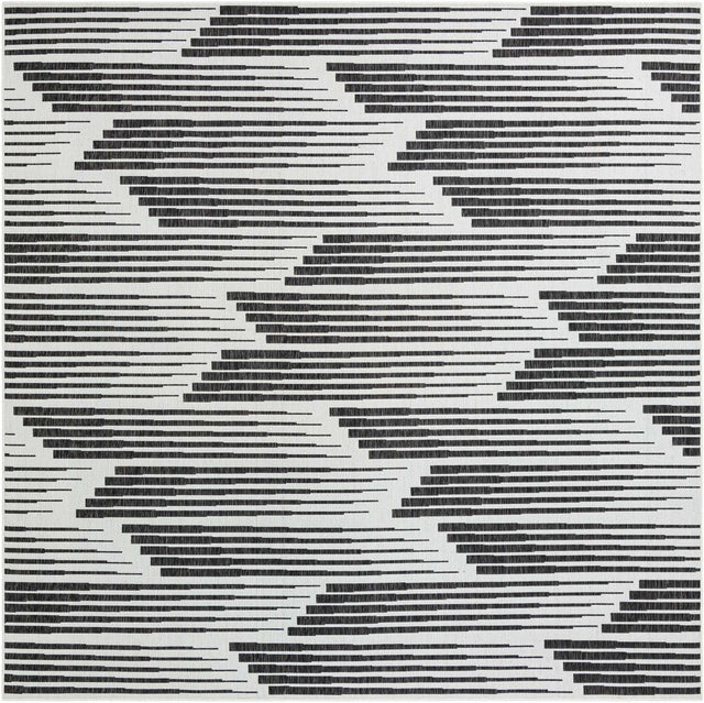 Black and White 10' x 10' Outdoor Modern Square Area Rug Weather Resistant for Patio, Deck, Terrace, Balcony, Porch 100% Polypropylene Modern Outside Carpet for Sale at Rug Engine
