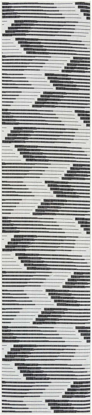 Black and White 2' 7 x 12' Outdoor Modern Runner Area Rug Weather Resistant for Patio, Deck, Terrace, Balcony, Porch 100% Polypropylene Modern Outside Carpet for Sale at Rug Engine