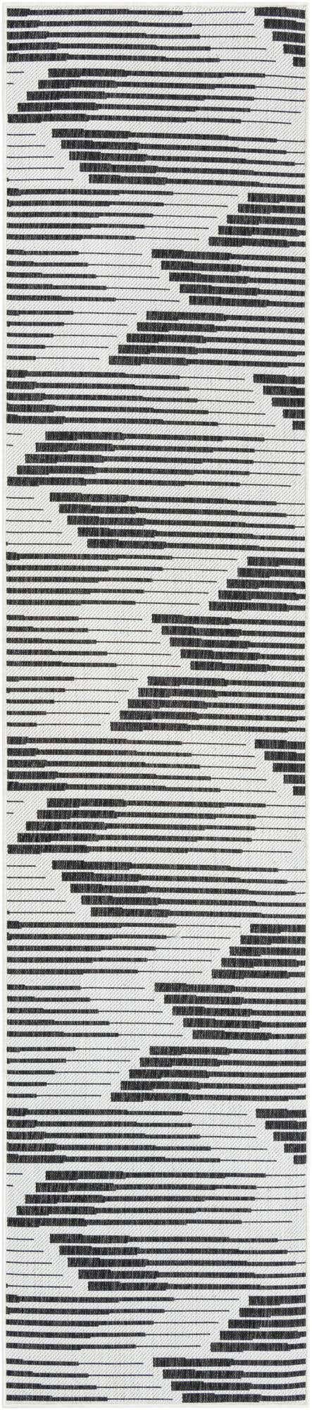 Black and White 2' 7 x 12' Outdoor Modern Runner Area Rug Weather Resistant for Patio, Deck, Terrace, Balcony, Porch 100% Polypropylene Modern Outside Carpet for Sale at Rug Engine