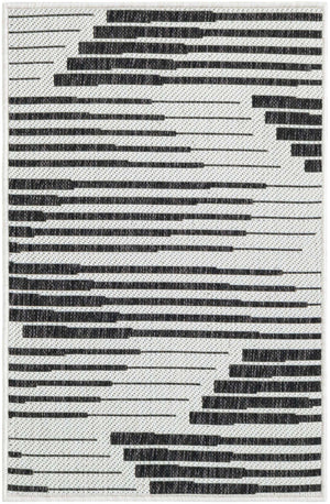 Black and White 2' x 3' 1 Outdoor Modern Rectangle Area Rug Weather Resistant for Patio, Deck, Terrace, Balcony, Porch 100% Polypropylene Modern Outside Carpet for Sale at Rug Engine