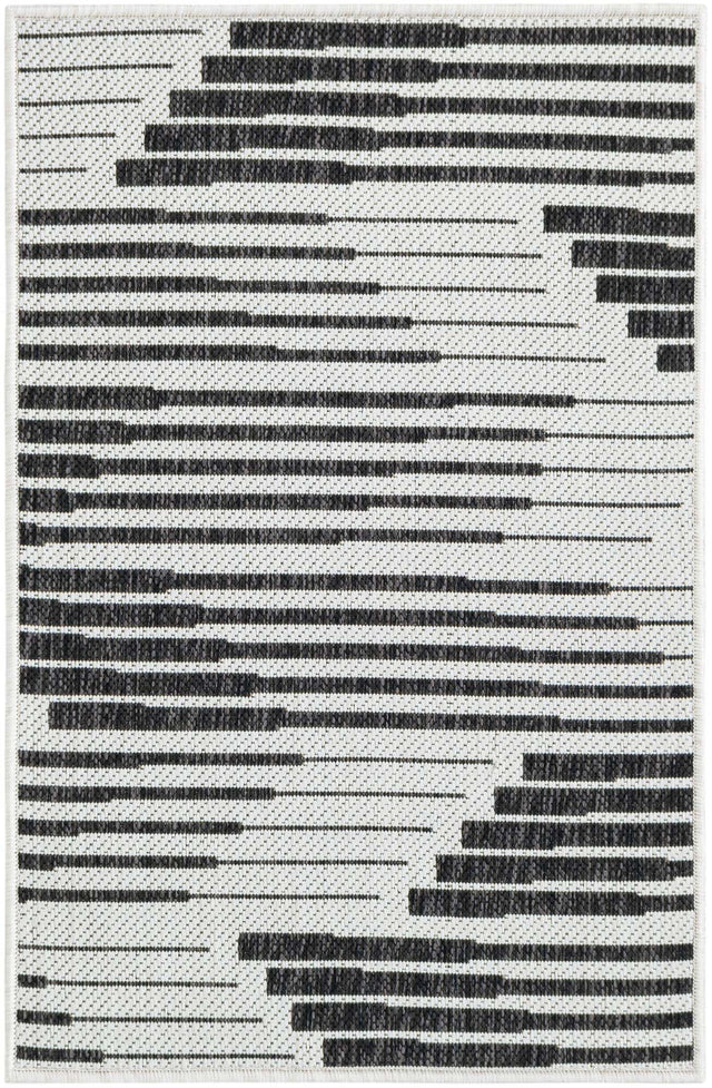 Black and White 2' x 3' 1 Outdoor Modern Rectangle Area Rug Weather Resistant for Patio, Deck, Terrace, Balcony, Porch 100% Polypropylene Modern Outside Carpet for Sale at Rug Engine