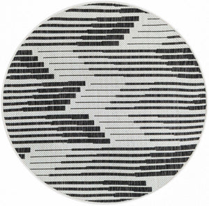 Black and White 3' 1 x 3' 1 Outdoor Modern Round Area Rug Weather Resistant for Patio, Deck, Terrace, Balcony, Porch 100% Polypropylene Modern Outside Carpet for Sale at Rug Engine
