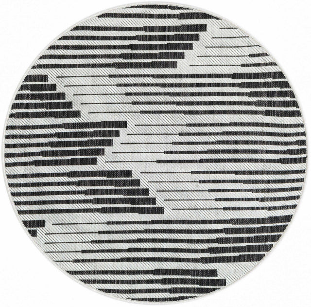 Black and White 3' 1 x 3' 1 Outdoor Modern Round Area Rug Weather Resistant for Patio, Deck, Terrace, Balcony, Porch 100% Polypropylene Modern Outside Carpet for Sale at Rug Engine