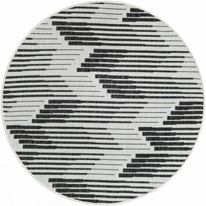 Black and White 4' 1 x 4' 1 Outdoor Modern Round Area Rug Weather Resistant for Patio, Deck, Terrace, Balcony, Porch 100% Polypropylene Modern Outside Carpet for Sale at Rug Engine