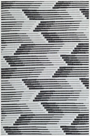 Black and White 4' 1 x 6' 1 Outdoor Modern Rectangle Area Rug Weather Resistant for Patio, Deck, Terrace, Balcony, Porch 100% Polypropylene Modern Outside Carpet for Sale at Rug Engine