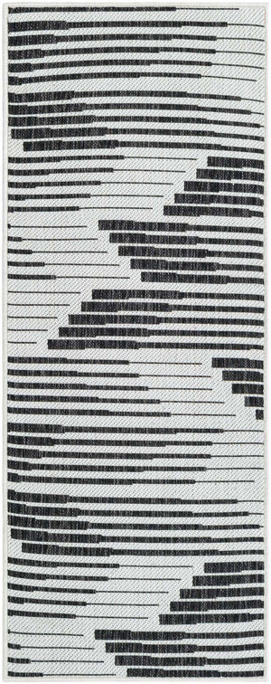 Black and White 2' x 5' 3 Outdoor Modern Runner Area Rug Weather Resistant for Patio, Deck, Terrace, Balcony, Porch 100% Polypropylene Modern Outside Carpet for Sale at Rug Engine